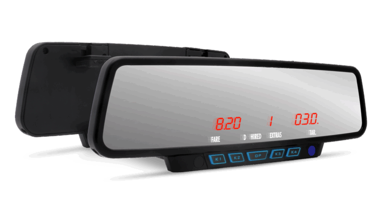 Digitax M1 STD XT mirror taximeter, front and rear views